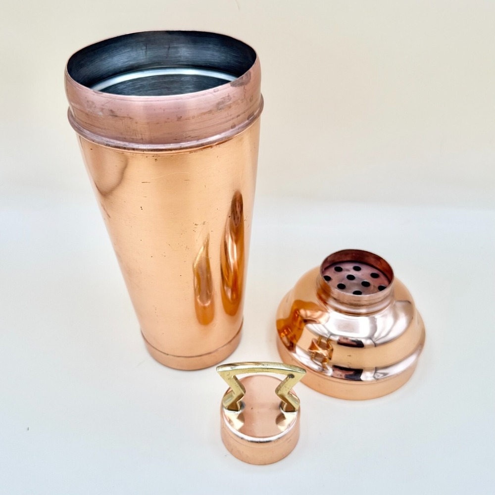 Pottery Barn Copper Martini Shaker w/ Brass Handle 10" Barware Drink Mixer - Picture 5 of 9